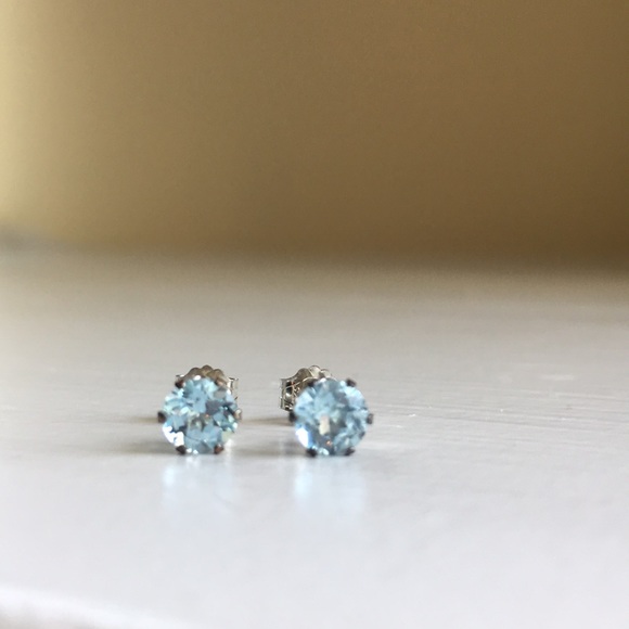 Genuine Light Blue Topaz Sterling Silver Earrings - Picture 4 of 6
